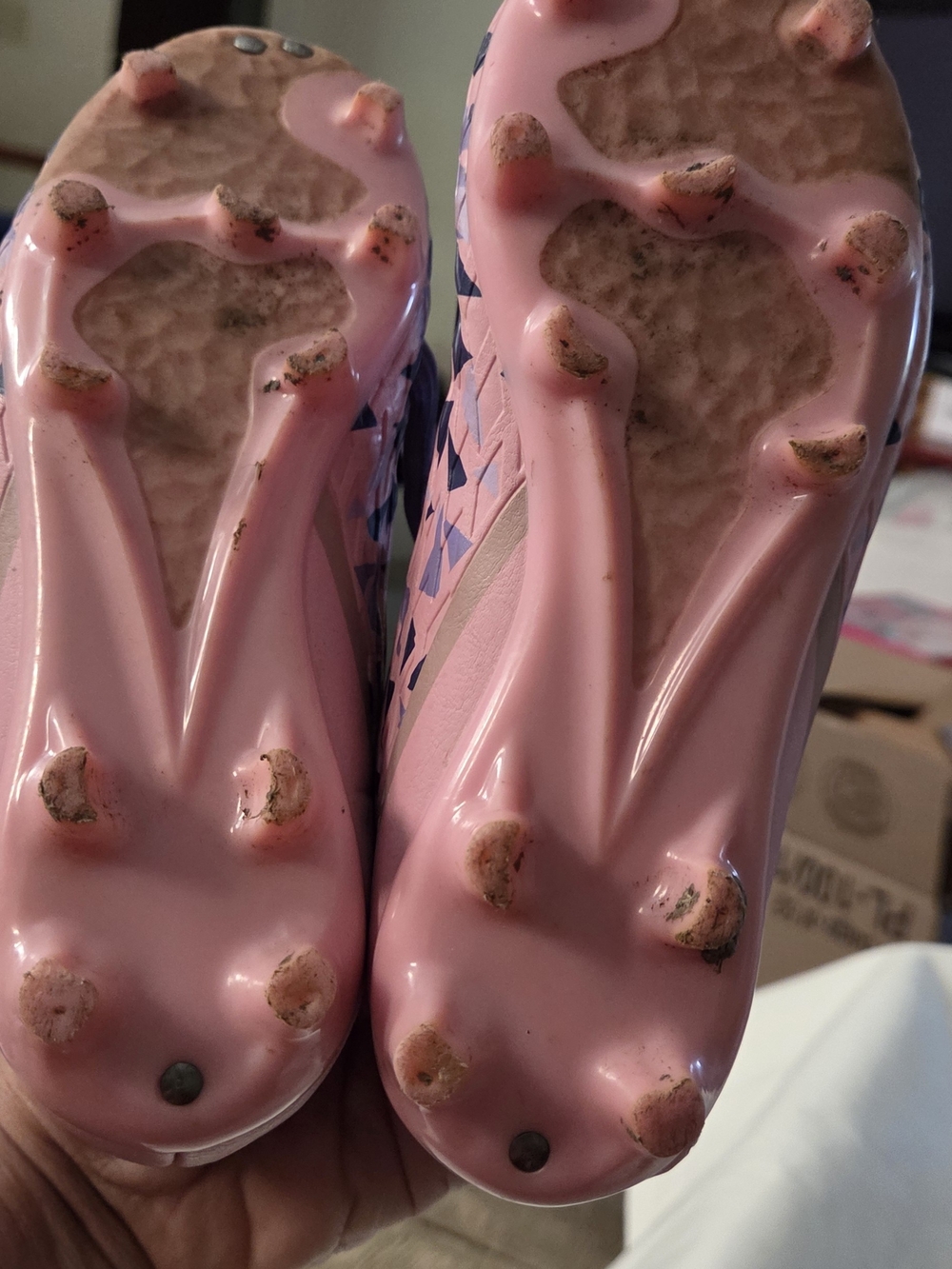Socce R. Skechers Kids Pink Cleats with Navy Accents